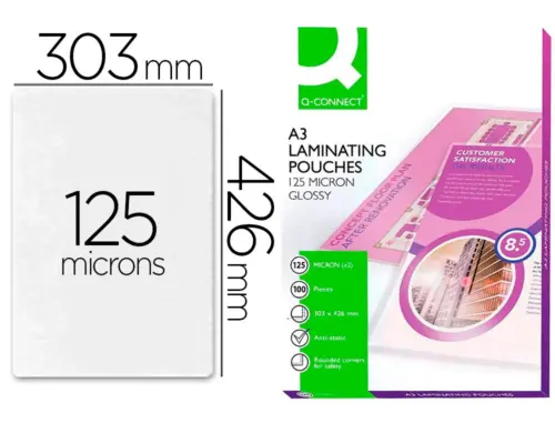 Pochette plastification q-connect à chaud économique format a3 125 microns boîte 100 unités.